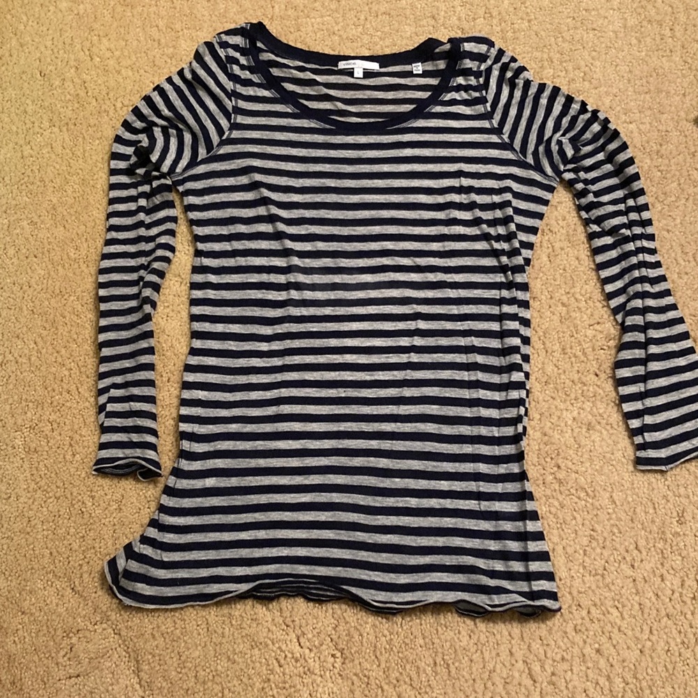 Vince Navy and Gray Striped Long Sleeve Top